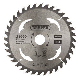 Draper TCT SAW BLADE 210MM 36T WOOD 21660 TCT Circular Saw Blade for Wood, 210 x 30mm
