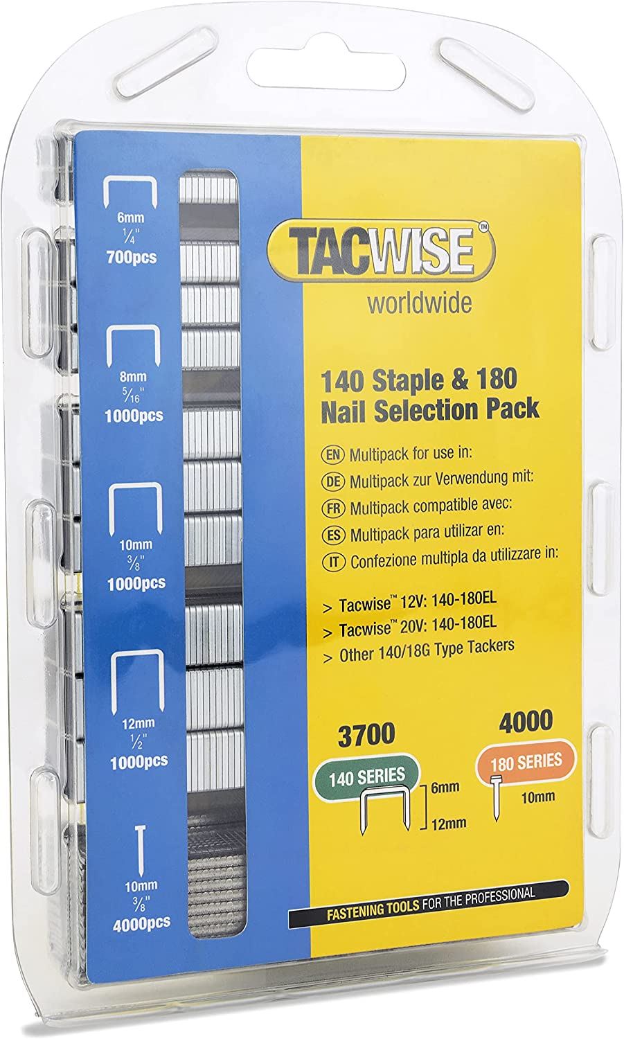 Tacwise 1627 Selection Pack of Type 140 6-12mm Type 180 10mm Staples Nails 7700 – Professional Trade Stapling & Fixing Tool