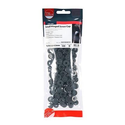 TIMCO Small Hinged Screw Cap- D Grey To fit 3.0 to 4.5 Screw Grey Pack 100