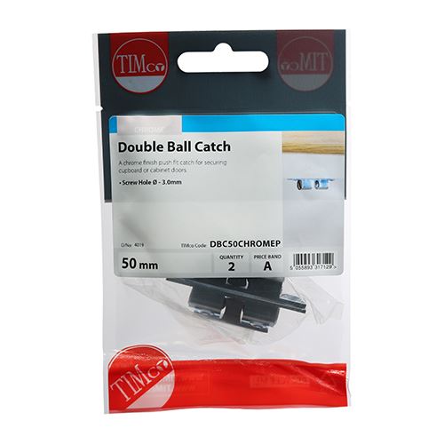 TIMCO Double Ball Catch - Chrome 50mm Pack 2