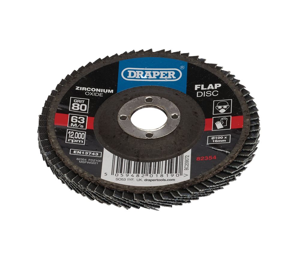 Draper 100MM FLAP DISC 80G ZR 82354 Zirconium Oxide Flap Disc, 100 x 16mm