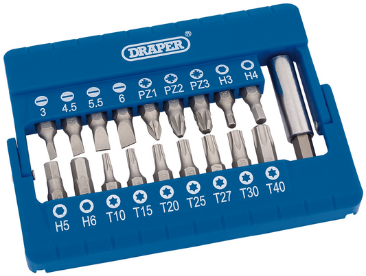 Draper 19PC SCREWDRIVER BIT SET 25MM 82393 Screwdriver and Magnetic Bit Holder Set (19 Piece)