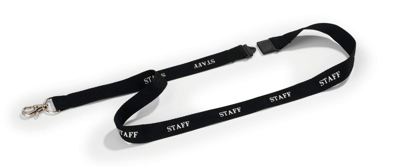 Durable Soft Textile STAFF Neck Lanyards with Clip & Breakaway | 10 Pack | Black