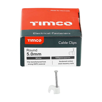 TIMCO Round Cable Clip White To fit 5.0mm White Pack 100