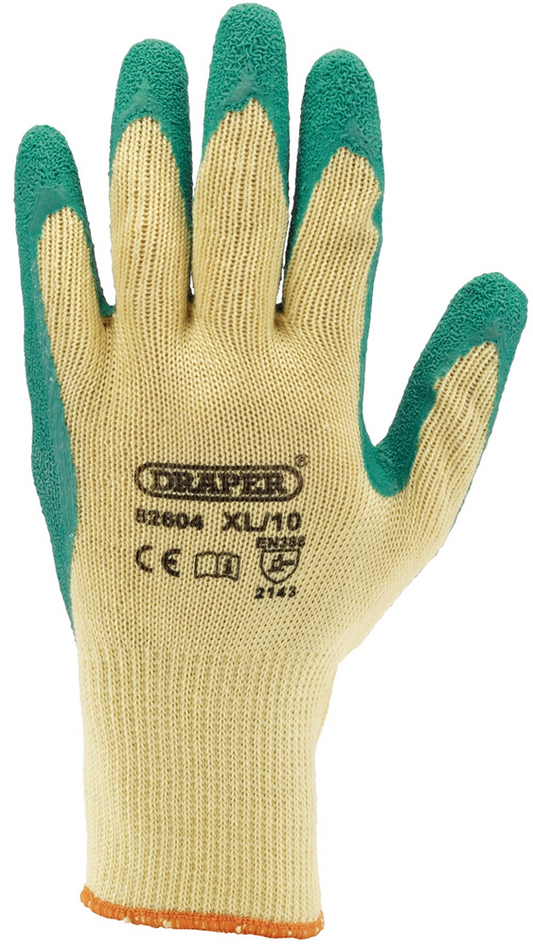 Draper H.D.LATEX COATED GREEN GLVE XL 82604 Heavy Duty Latex Coated Work Gloves
