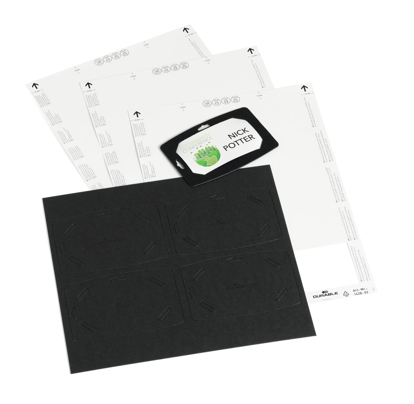 Durable Recycled Card ECO Name Badges with Printable Inserts | 20 Pack | 40x75mm