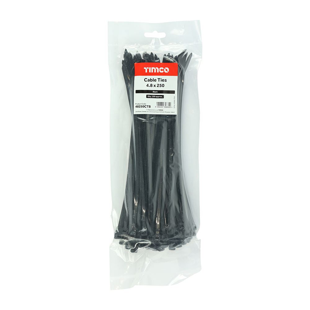 TIMCO Cable Tie Black 4.8 x 250 Black Pack 100