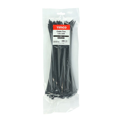 TIMCO Cable Tie Black 4.8 x 250 Black Pack 100