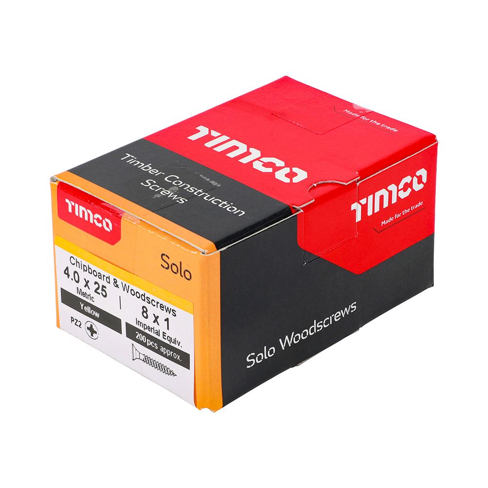 TIMCO Solo Woodscrew PZ2 CSK ZYP 4.0 x 25 Gold Pack 200