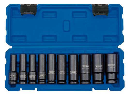 Draper 10PC 1/2SQ.DR IMPACT SOCK.SET 83096 1/2" Sq. Dr. Metric Deep Impact Socket Set (10 Piece)