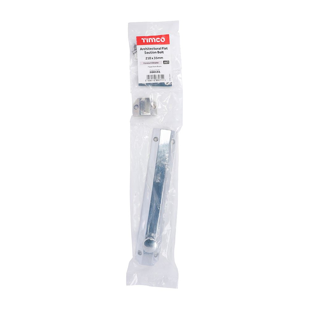TIMCO Architectural Bolt Pol. Chrome 210 x 35mm Pack 1