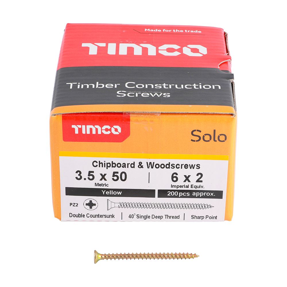 TIMCO Solo Woodscrew PZ2 CSK ZYP 3.5 x 50 Gold Pack 200