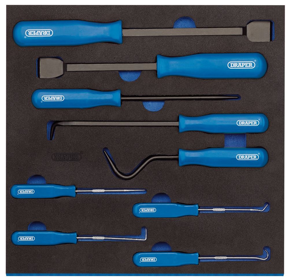 Draper 9PC SCRAPER & PICK SET 63500 Scraper, Hook and Pick Set in 1/2 Drawer EVA Insert Tray (9 Piece)