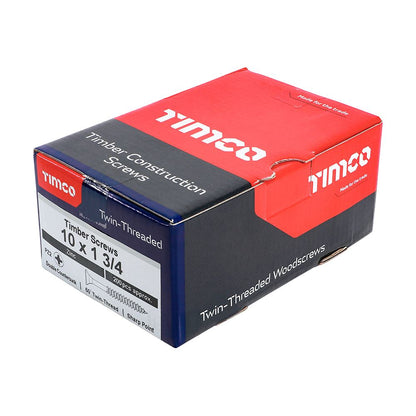 TIMCO Twin Woodscrew PZ2 CSK Zinc 10 x 1 3/4 Silver Pack 200