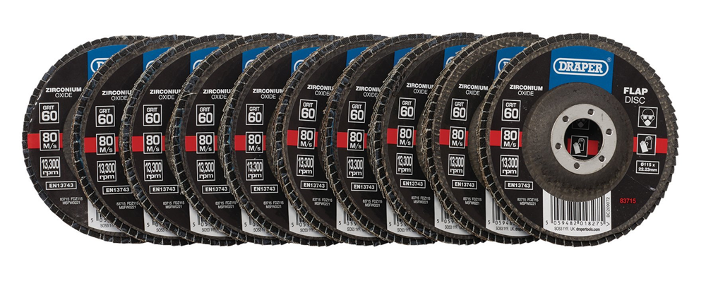 Draper 115MM FLAP DISC 60G ZR 83715 Zirconium Oxide Flap Discs, 115 x 22.23mm