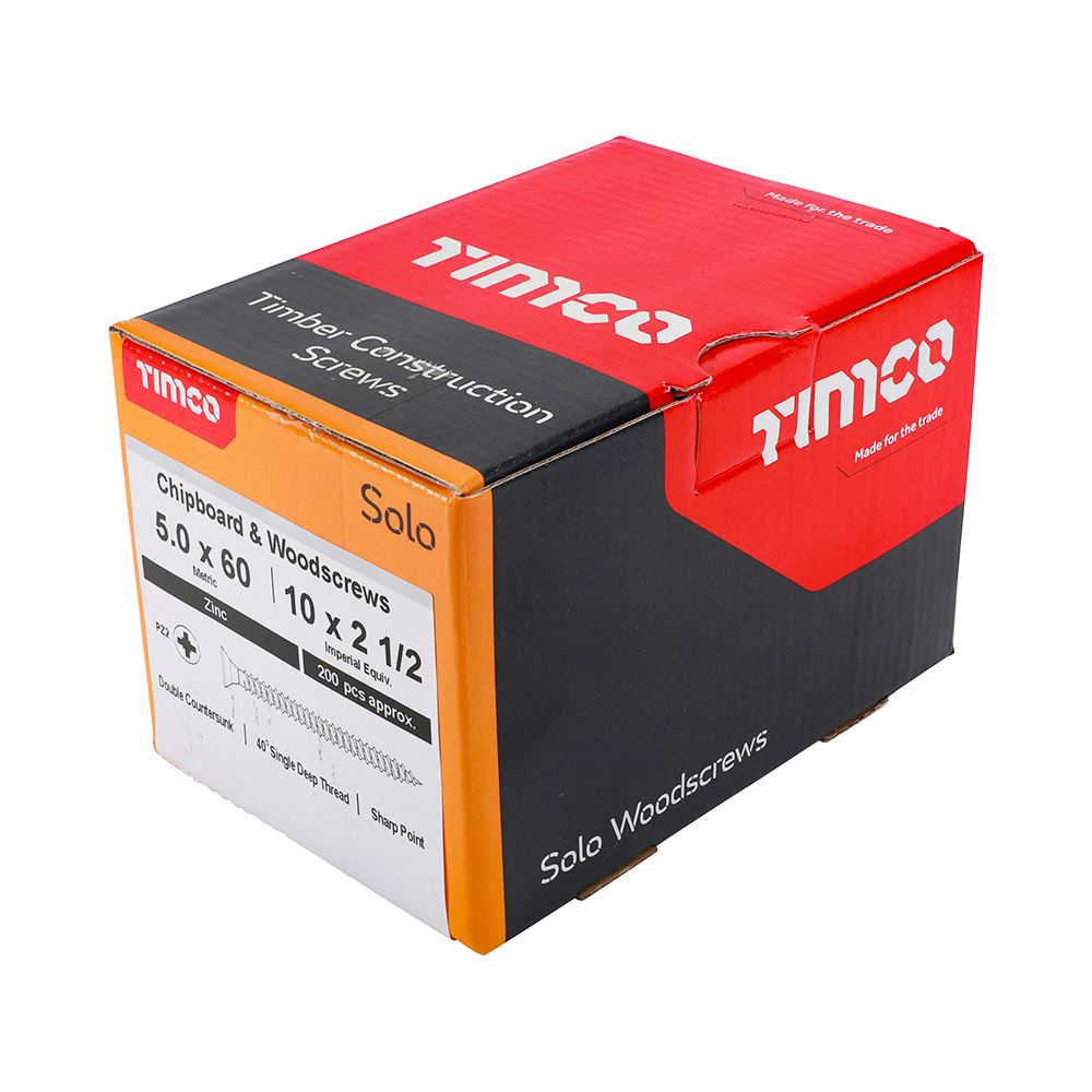 TIMCO Solo Woodscrew PZ2 CSK Zinc 5.0 x 60 Silver Pack 200