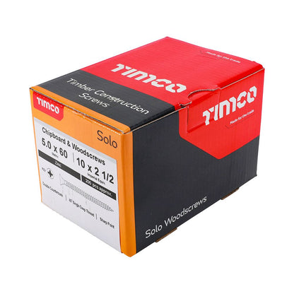 TIMCO Solo Woodscrew PZ2 CSK Zinc 5.0 x 60 Silver Pack 200