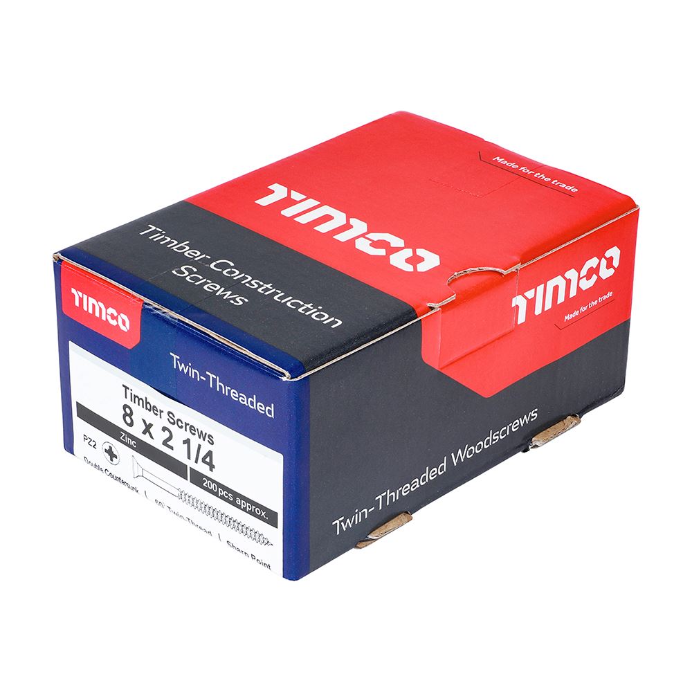 TIMCO Twin Woodscrew PZ2 CSK Zinc 8 x 2 1/4 Silver Pack 200