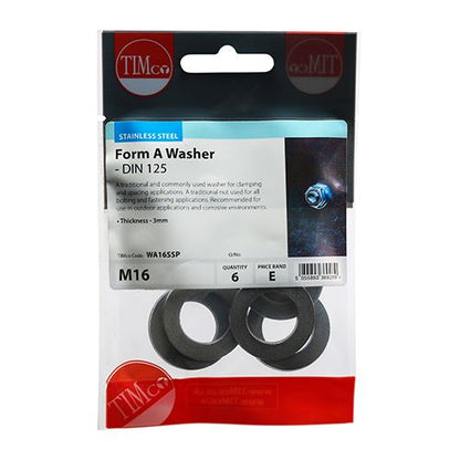 TIMCO Form A Washer DIN 125 - A2 SS M16 Pack 6