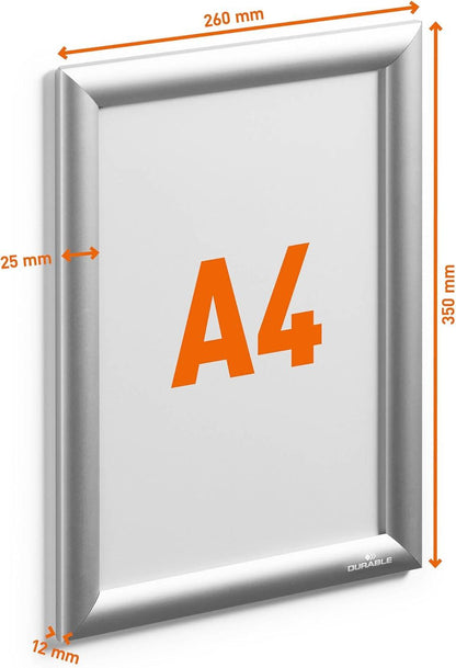 Durable Outdoor Snap Frame A4 Silver Aluminium Weatherproof Poster Holder | Durable Snap Frame for Office, Warehouse and Workplace Use