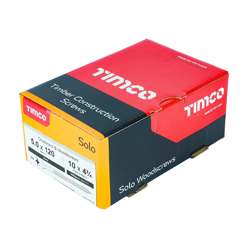 TIMCO Solo Woodscrew PZ2 CSK Zinc 5.0 x 120 Silver Pack 100