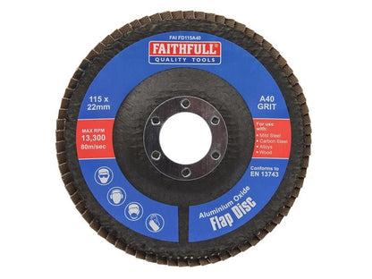 Faithfull FAIFD115A40 Aluminium Oxide Flap Disc 115 x 22mm 40 Grit |