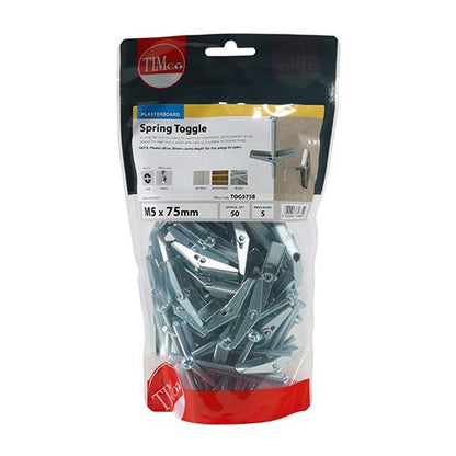 TIMCO Spring Toggle - BZP M5 x 75 Silver Pack 50