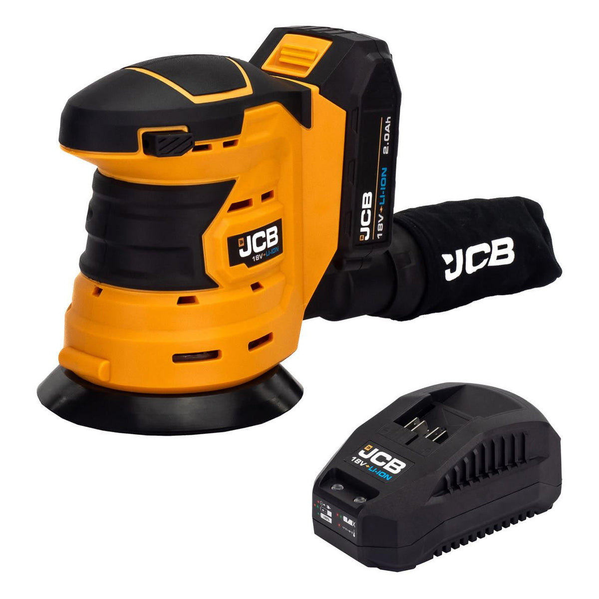JCB 21-18OS-2X Cordless Orbital Sander 2Ah 18V Battery & Charger Random Orbital Sander Wood Sander