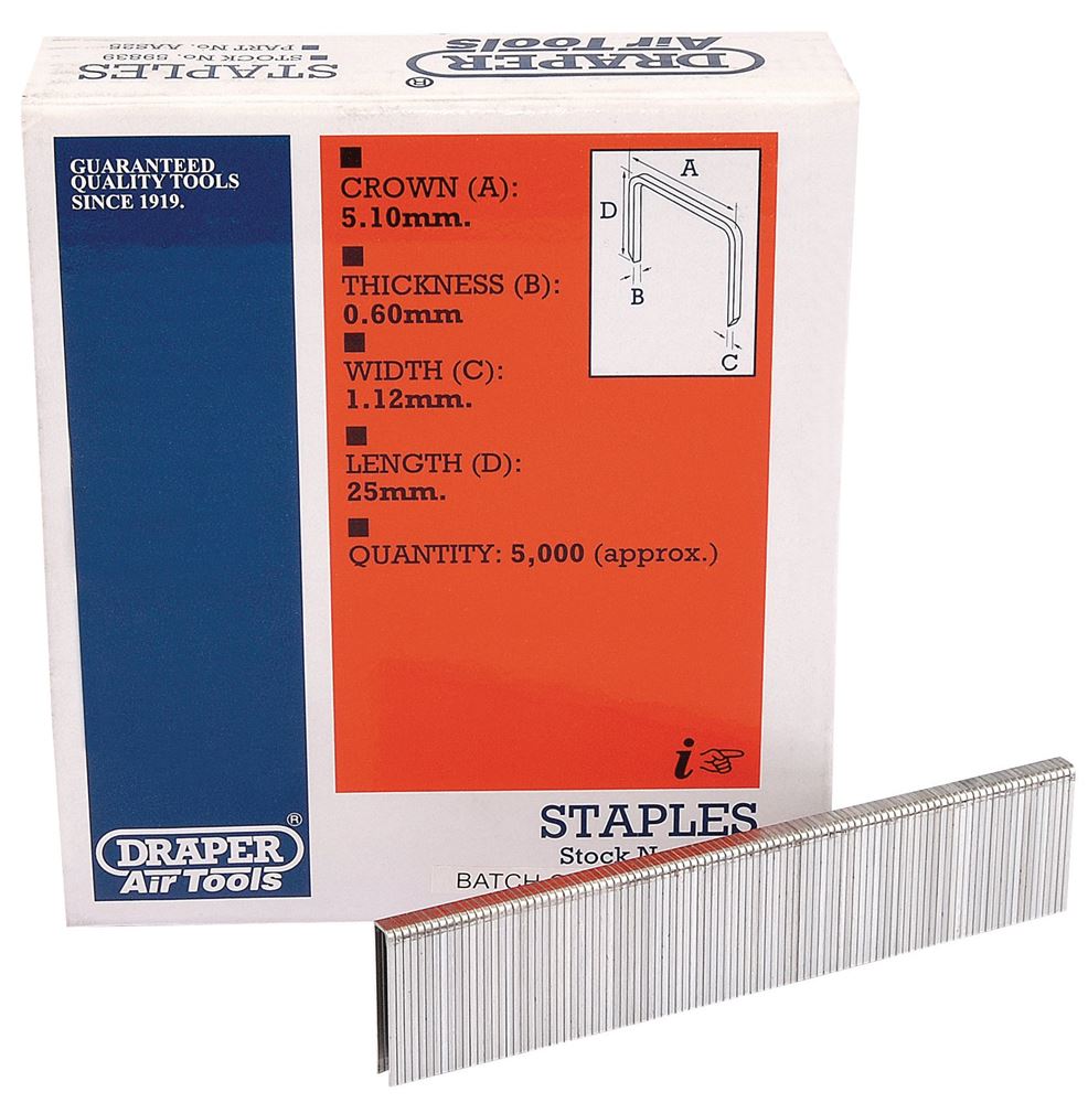 59839 Draper Staples, 25mm (5000) AAS25 Professional Trade DIY Workshop Garage Use