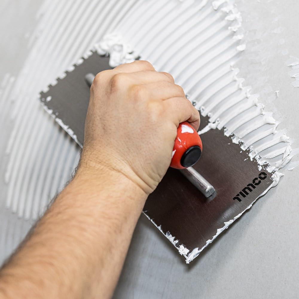 TIMCO 468200 10mm Square Notch Adhesive Trowel – 275 x 113mm Carbon Steel Blade, Aluminium Shank & Soft Grip Handle for Tiling and Fillers