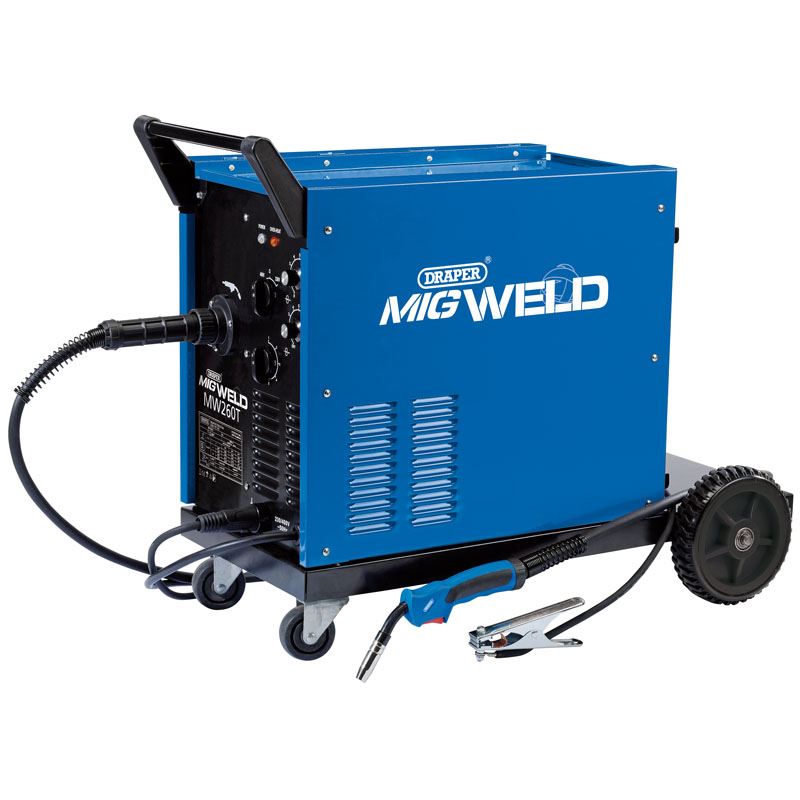 71094 Draper Gas/Gasless MIG Welder, 250A MW260T Mig Welders 770 x 375 x 530mm Professional Trade DIY Workshop Garage Use