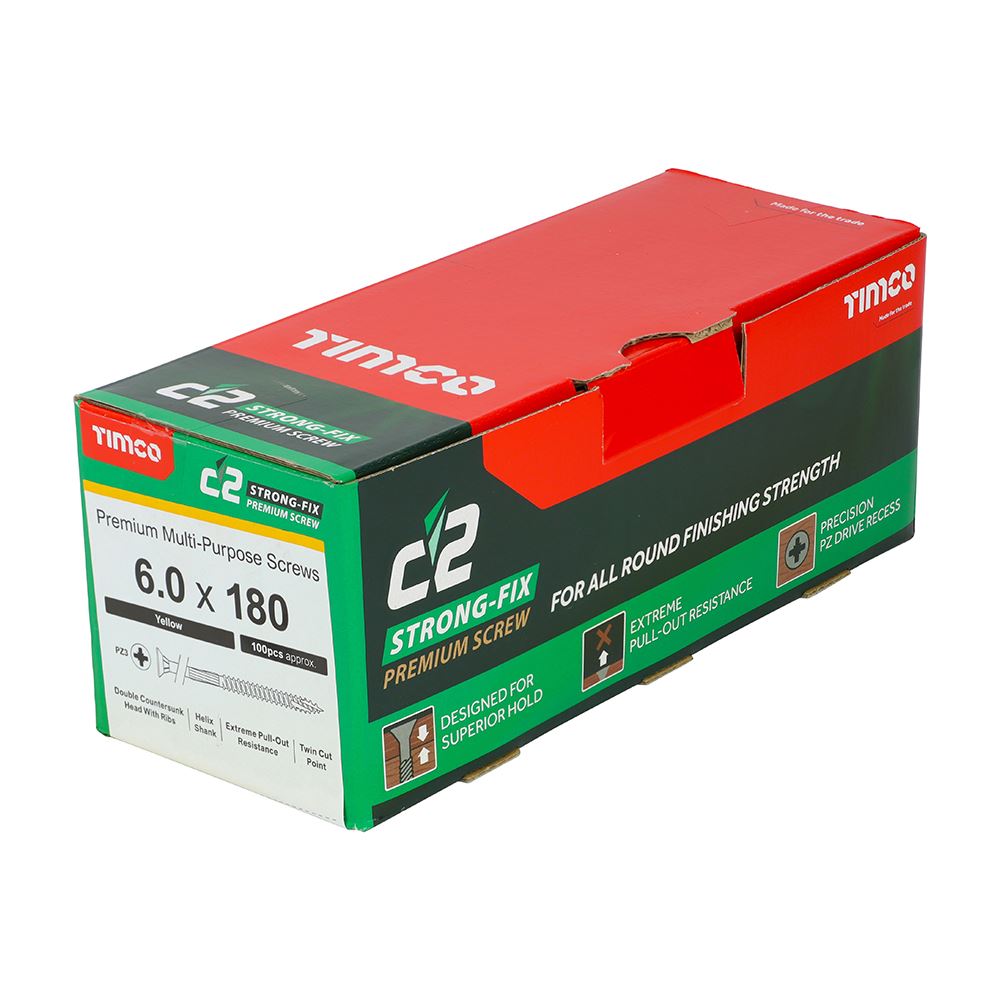 TIMCO C2 Strong-Fix PZ3 CSK ZYP 6.0 x 180 Gold Pack 100