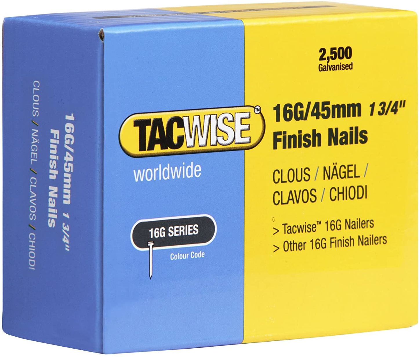 Tacwise 0297 Type 160 16G 45 mm Finish Nails Galvanised Pack of 2500 for Nail Staple Guns Trade Fixing