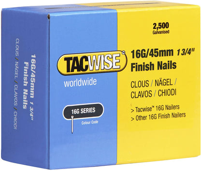 Tacwise 0297 Type 160 16G 45 mm Finish Nails Galvanised Pack of 2500 for Nail Staple Guns Trade Fixing