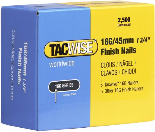 Tacwise 0297 Type 160 16G 45 mm Finish Nails Galvanised Pack of 2500 for Nail Staple Guns Trade Fixing