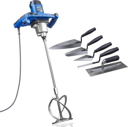 Hyundai HYPM1600E Electric Paddle Mixer 1600W 230V 240V 5pc Trowel Set Plaster Mortar Mixer Cement Mixer