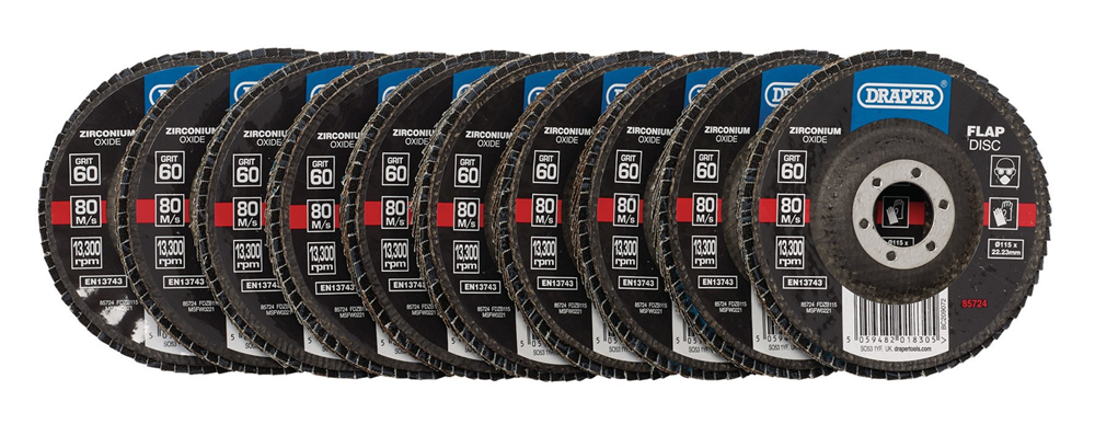 Draper 115MM FLAP DISC 60G ZR BULK 85724 Zirconium Oxide Flap Discs, 115 x 22.23mm
