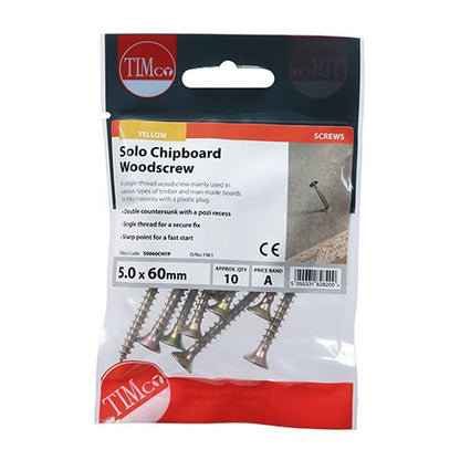 TIMCO Solo Woodscrew PZ2 CSK - ZYP 5.0 x 60 Gold Pack 10