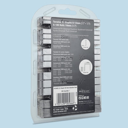 Tacwise 1628 Selection Pack 53/6-12 mm & 180/10 mm Staples & Nails Pack of 10200 – Professional Trade Stapling & Fixing Tool