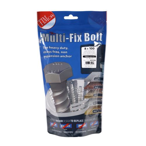 TIMCO Multi-Fix Bolt Hex Head 8.0 x 100 Silver Pack 20