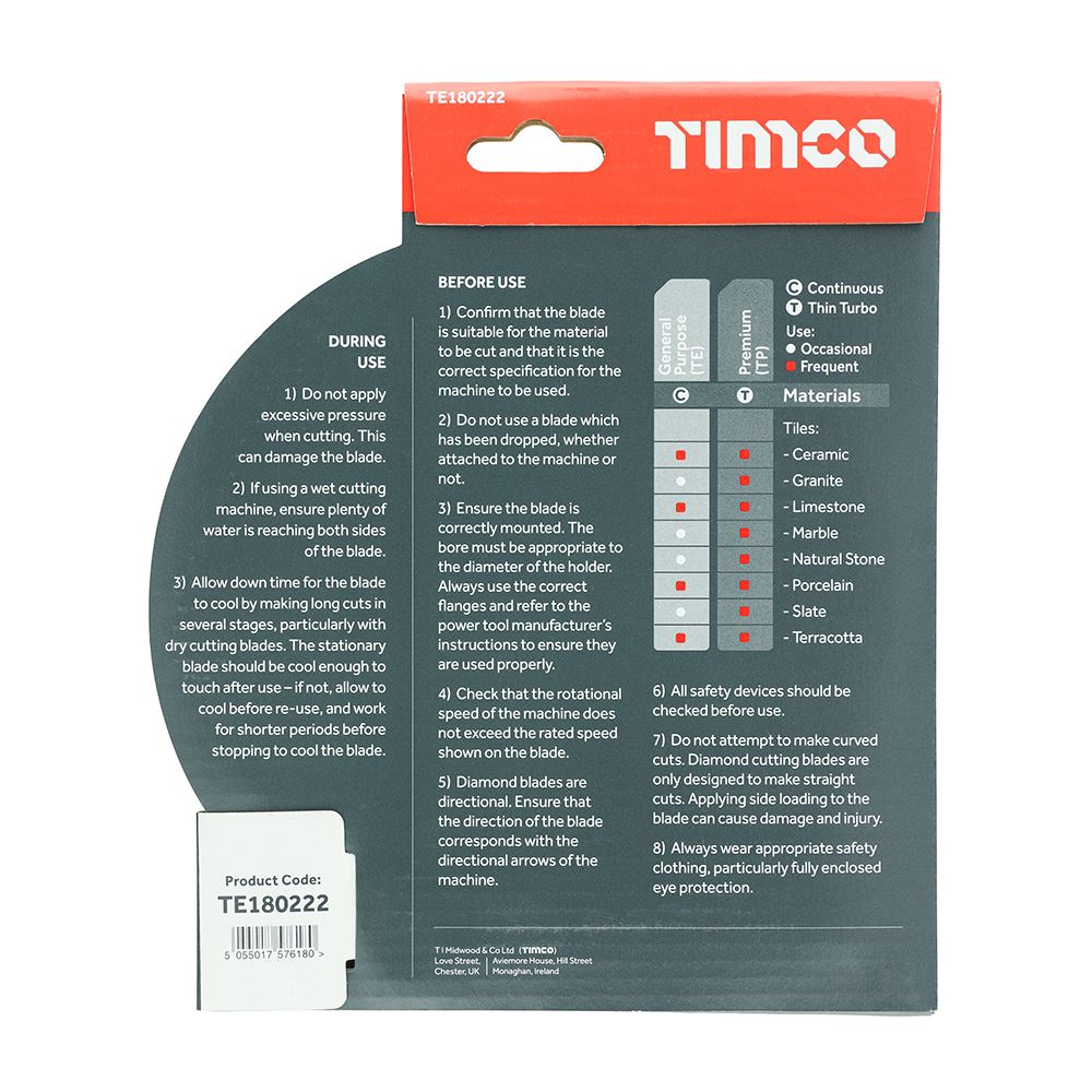 TIMCO GP Tile & Ceramic Blade 180 x 22.2 Pack 1