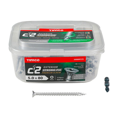 TIMCO C2 Strong-Fix Exterior PZ2 CSK 5.0 x 80 Silver Pack 110