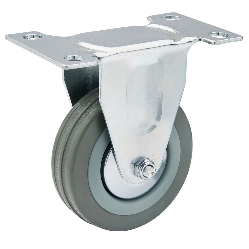 Draper RUBBER CASTOR FIXED-75MM DIA 65477 Rubber Wheeled Fixed Plate Castors