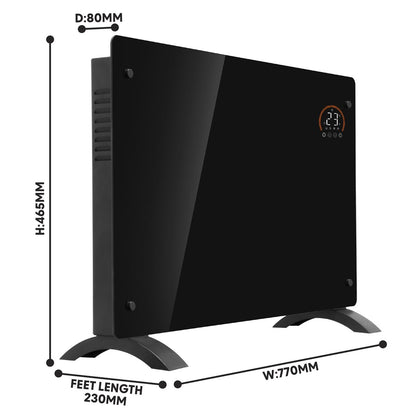Baridi DH139 Electric Glass Panel Heater, 2000W, Thermostat Controlled Radiator with 24Hr 7 Day Timer, Wi-Fi Enabled, Remote Control, Black | 230V