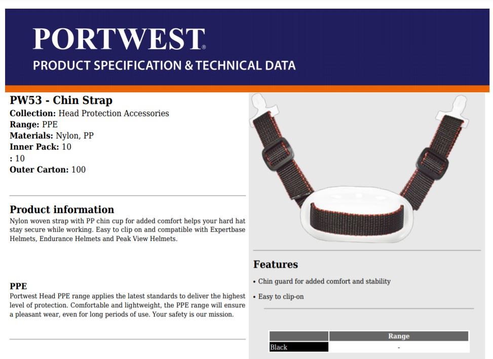 Portwest PW53 - Black   Chin Strap For Hardhats Pack of 10