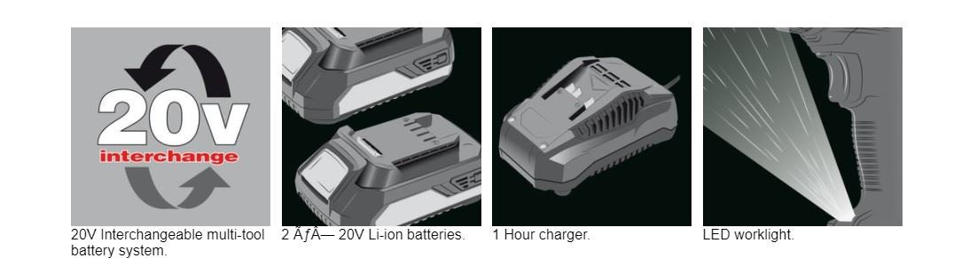 89523 Draper Storm Force Storm Force 20V Combi Drill, 2 x 2.0Ah Batteries, 1 x Charge Charger 20V Storm Force Power Interchange Range Professional T