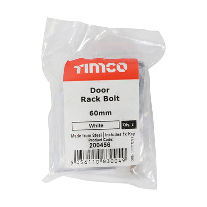TIMCO Door Rack Bolt White 60mm White Pack 2