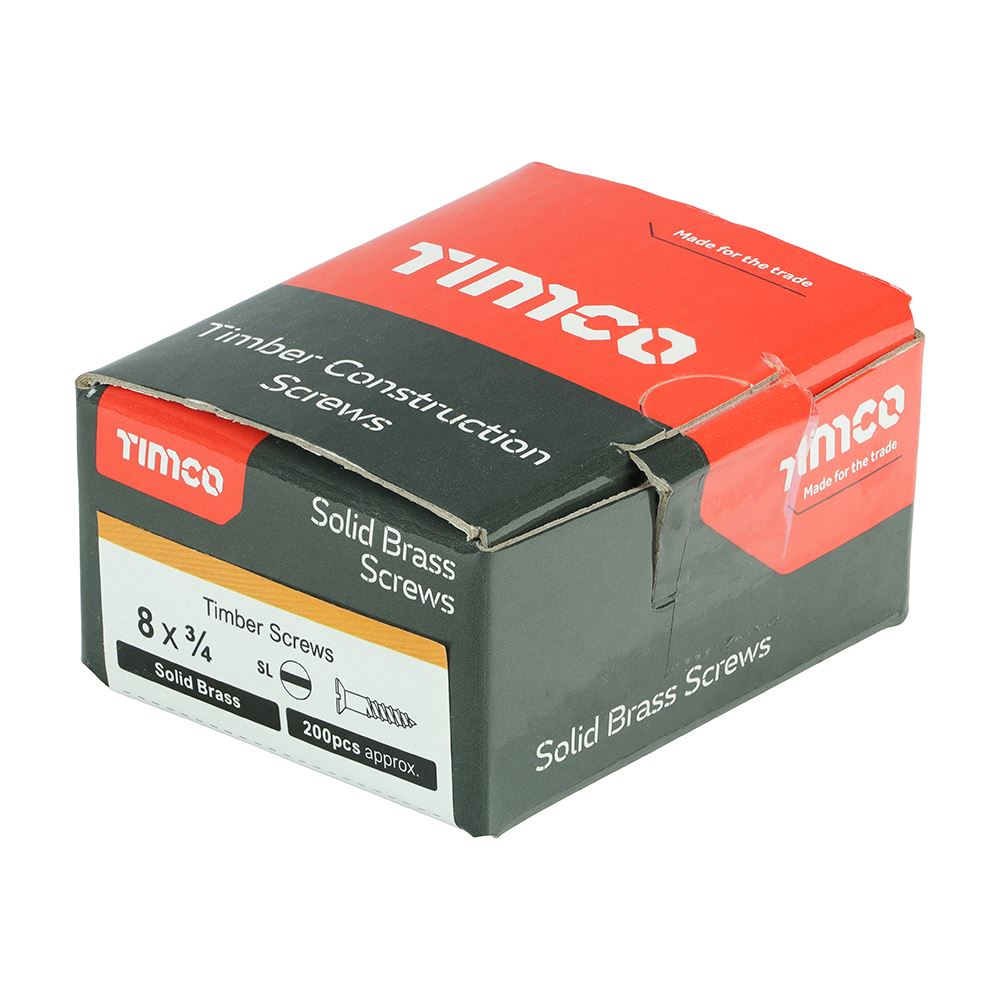 TIMCO Brass Timber Screw SLOT CSK 8 x 3/4 Pack 200