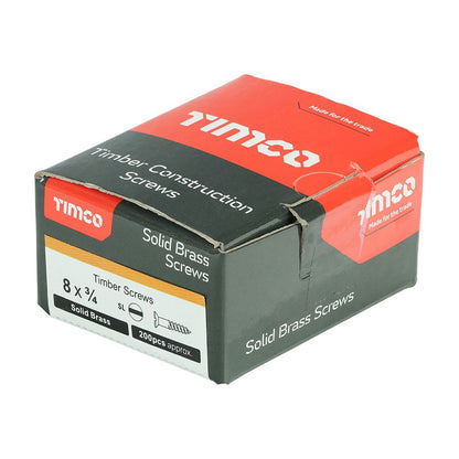 TIMCO Brass Timber Screw SLOT CSK 8 x 3/4 Pack 200