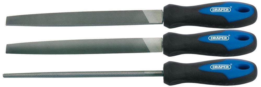 Draper SET OF 3 200MM FILES & HANDLES 44963 Soft Grip Engineer's File Set, 200mm (3 Piece)